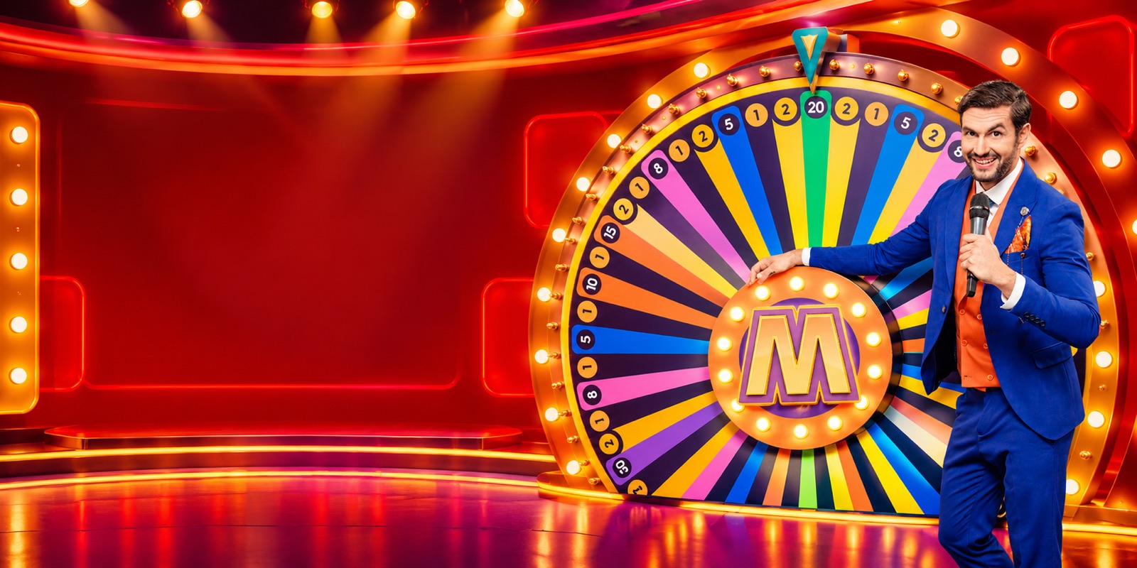 Rueda física de Mega Wheel transmitida en vivo desde un estudio de casino en vivo